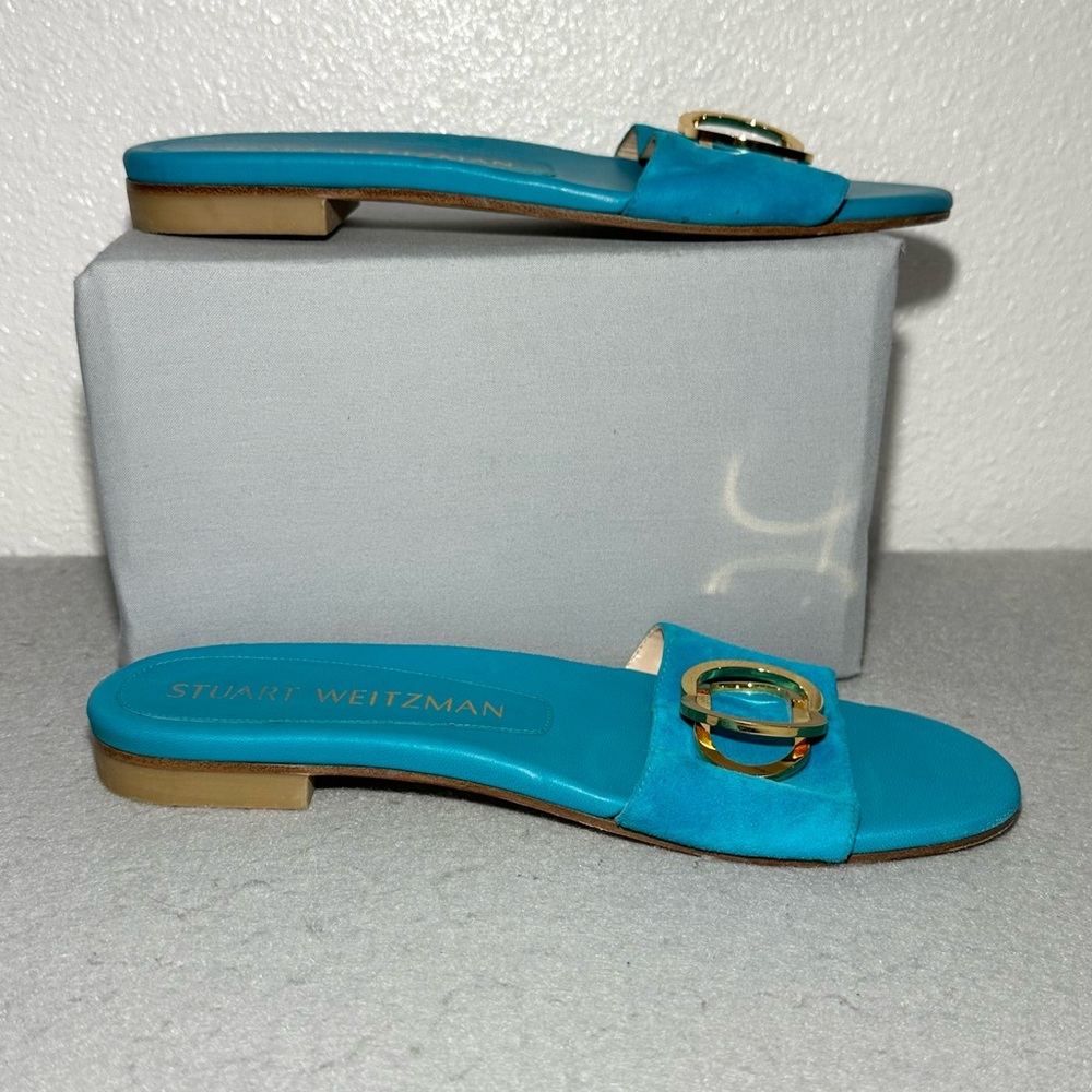 Stuart Weitzman Caicos‎ Suede Slide Sandals - Picture 4 of 10